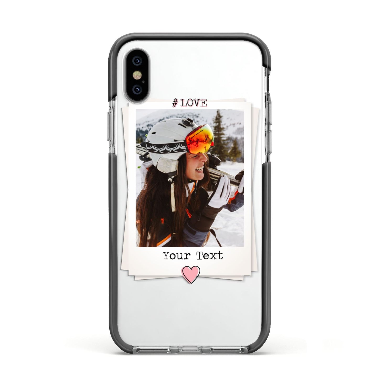 Personalised Retro Photo Apple iPhone Xs Impact Case Black Edge on Silver Phone