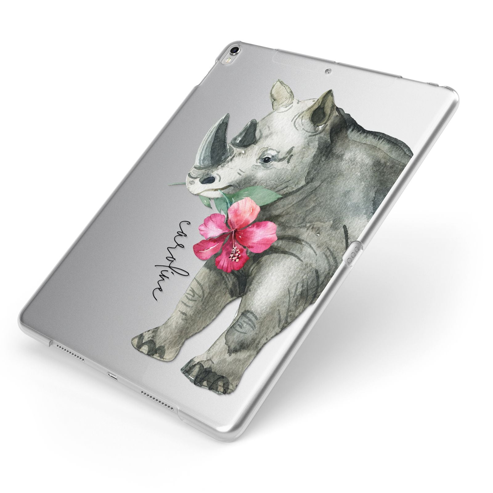 Personalised Rhinoceros Apple iPad Case on Silver iPad Side View