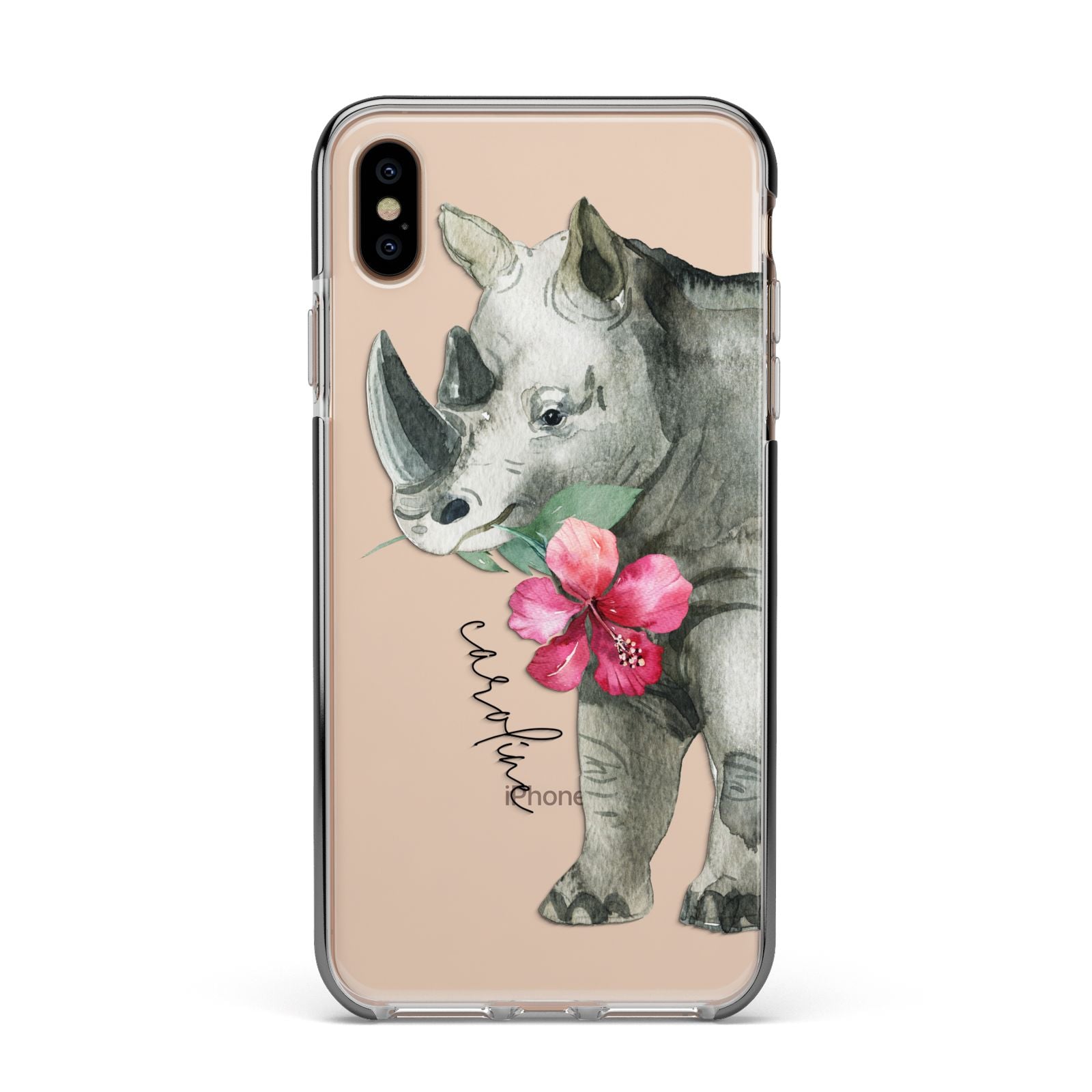 Personalised Rhinoceros Apple iPhone Xs Max Impact Case Black Edge on Gold Phone