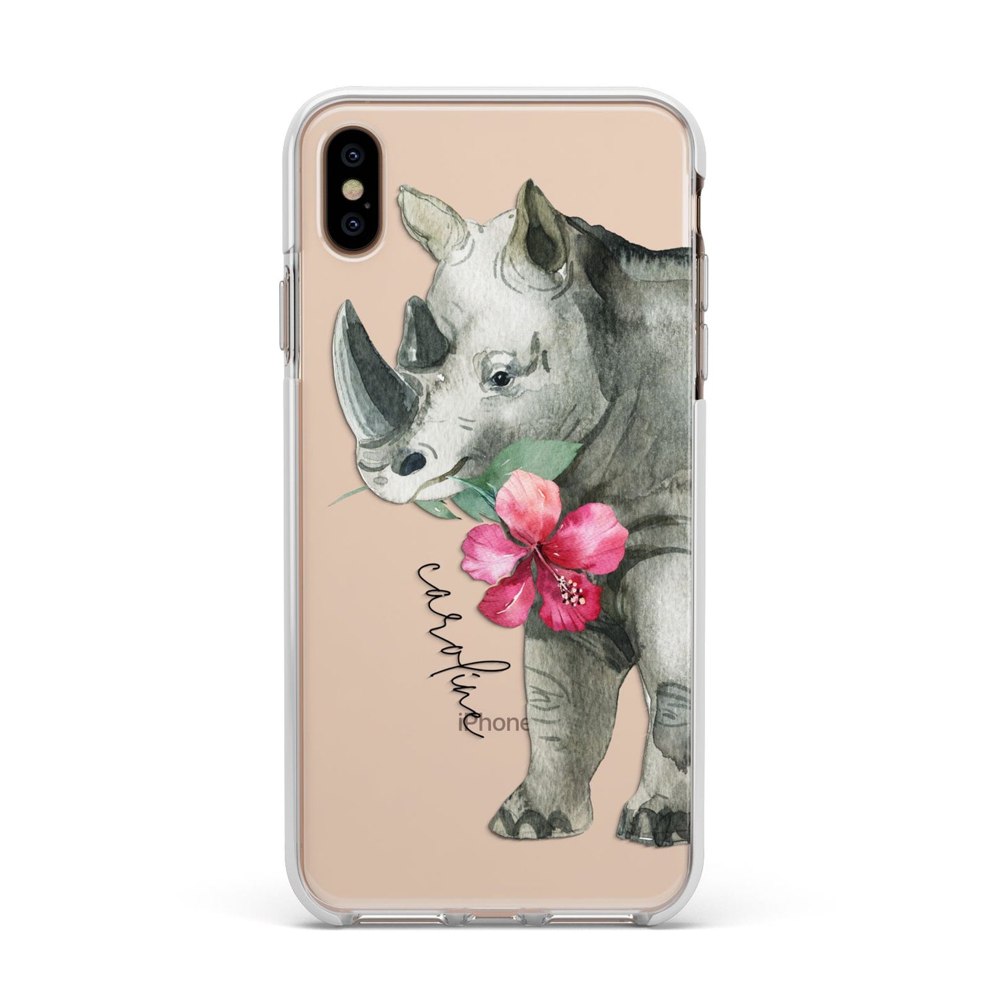 Personalised Rhinoceros Apple iPhone Xs Max Impact Case White Edge on Gold Phone