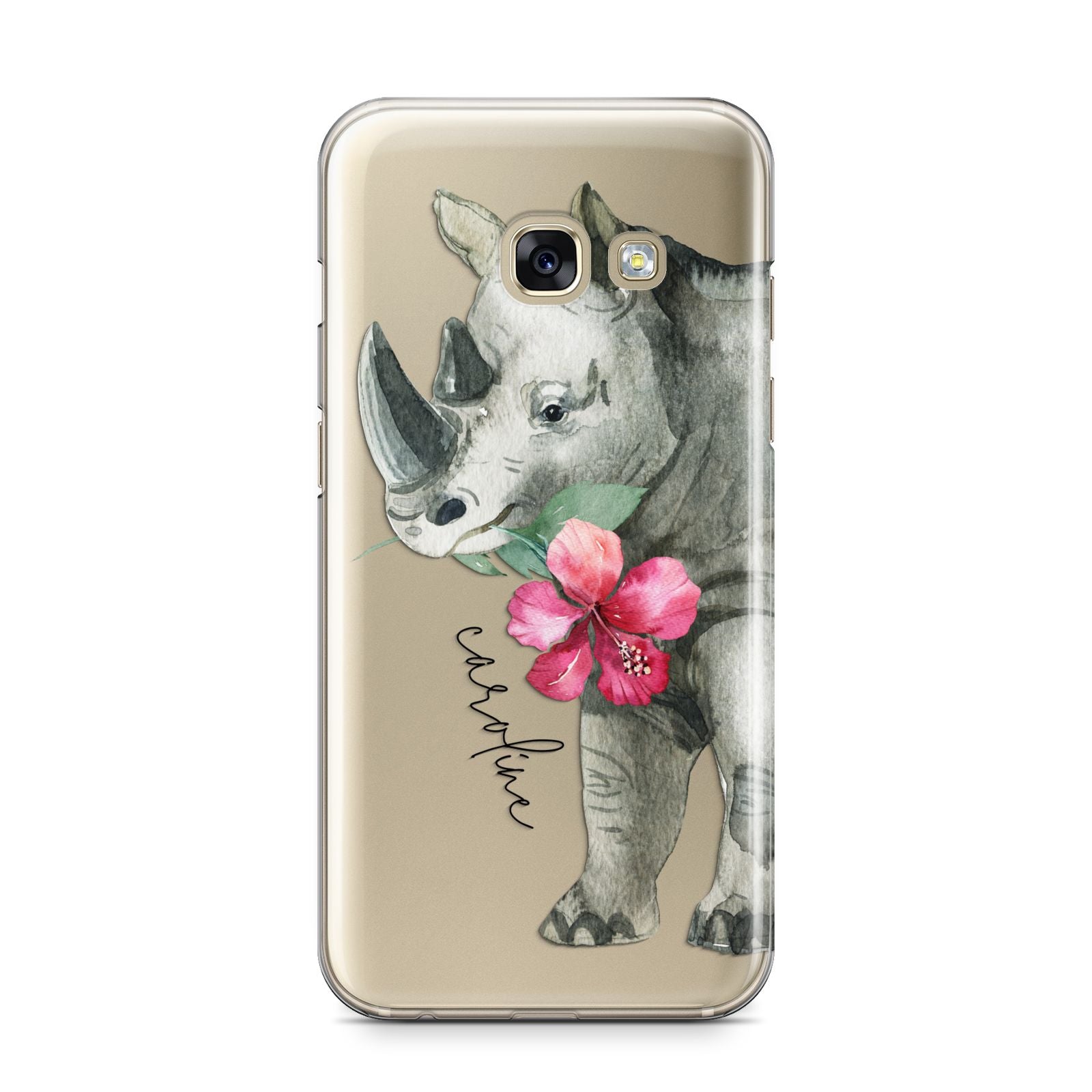 Personalised Rhinoceros Samsung Galaxy A3 2017 Case on gold phone