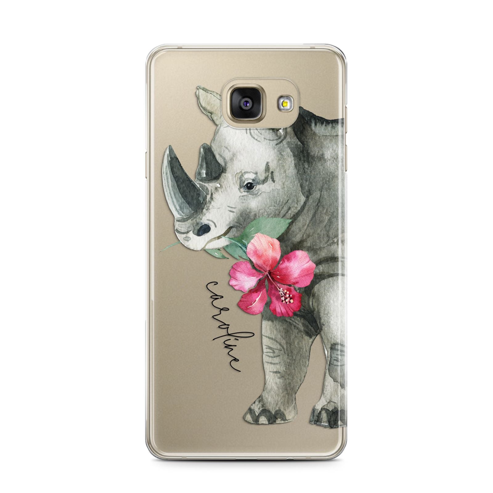 Personalised Rhinoceros Samsung Galaxy A7 2016 Case on gold phone