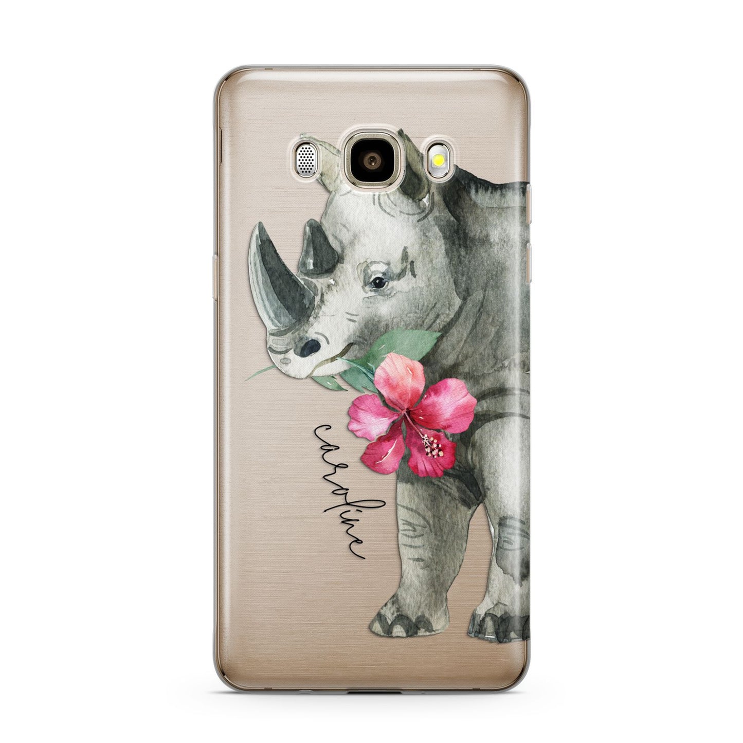 Personalised Rhinoceros Samsung Galaxy J7 2016 Case on gold phone