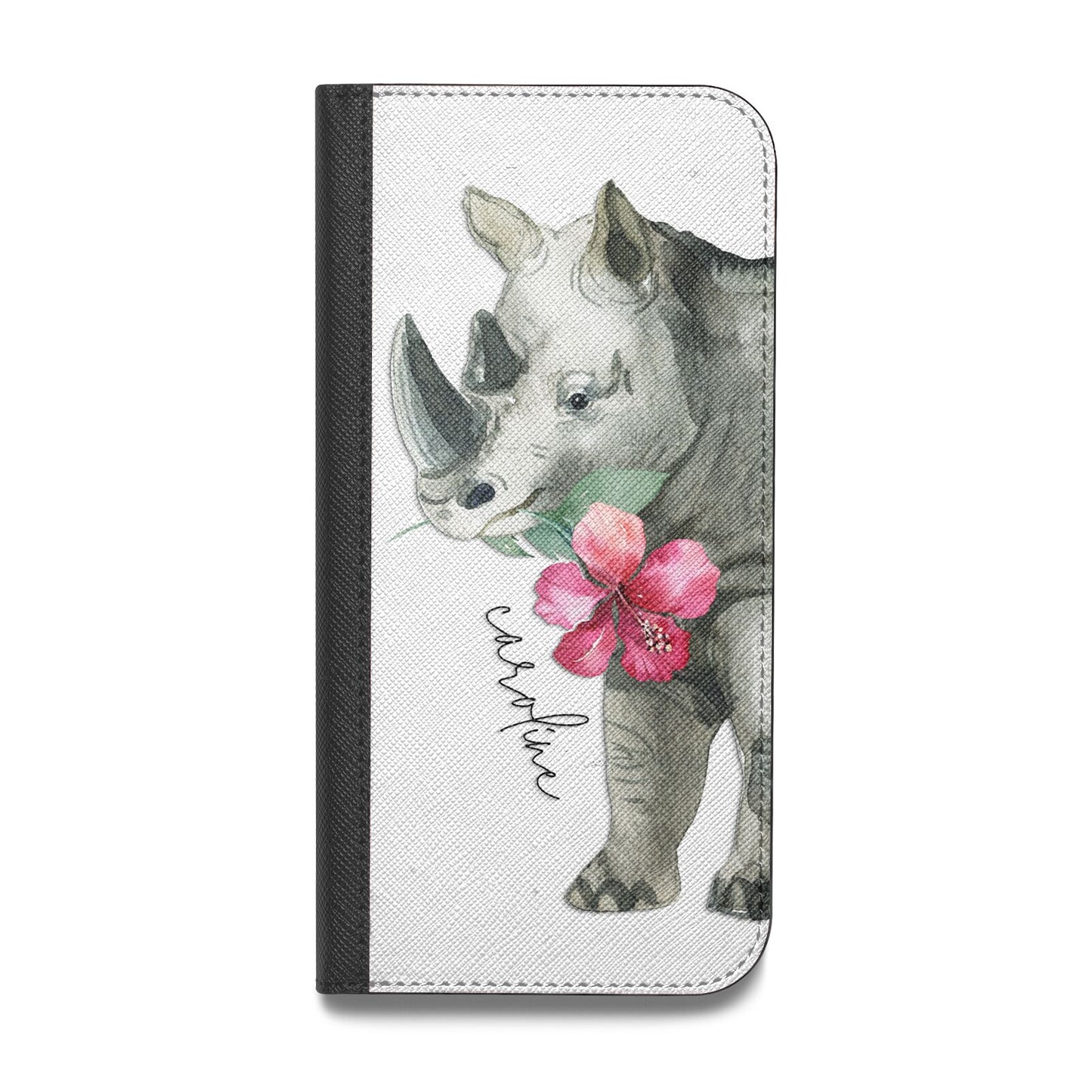 Personalised Rhinoceros Vegan Leather Flip iPhone Case