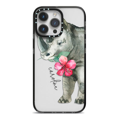 Personalised Rhinoceros iPhone 14 Pro Max Black Impact Case on Silver phone