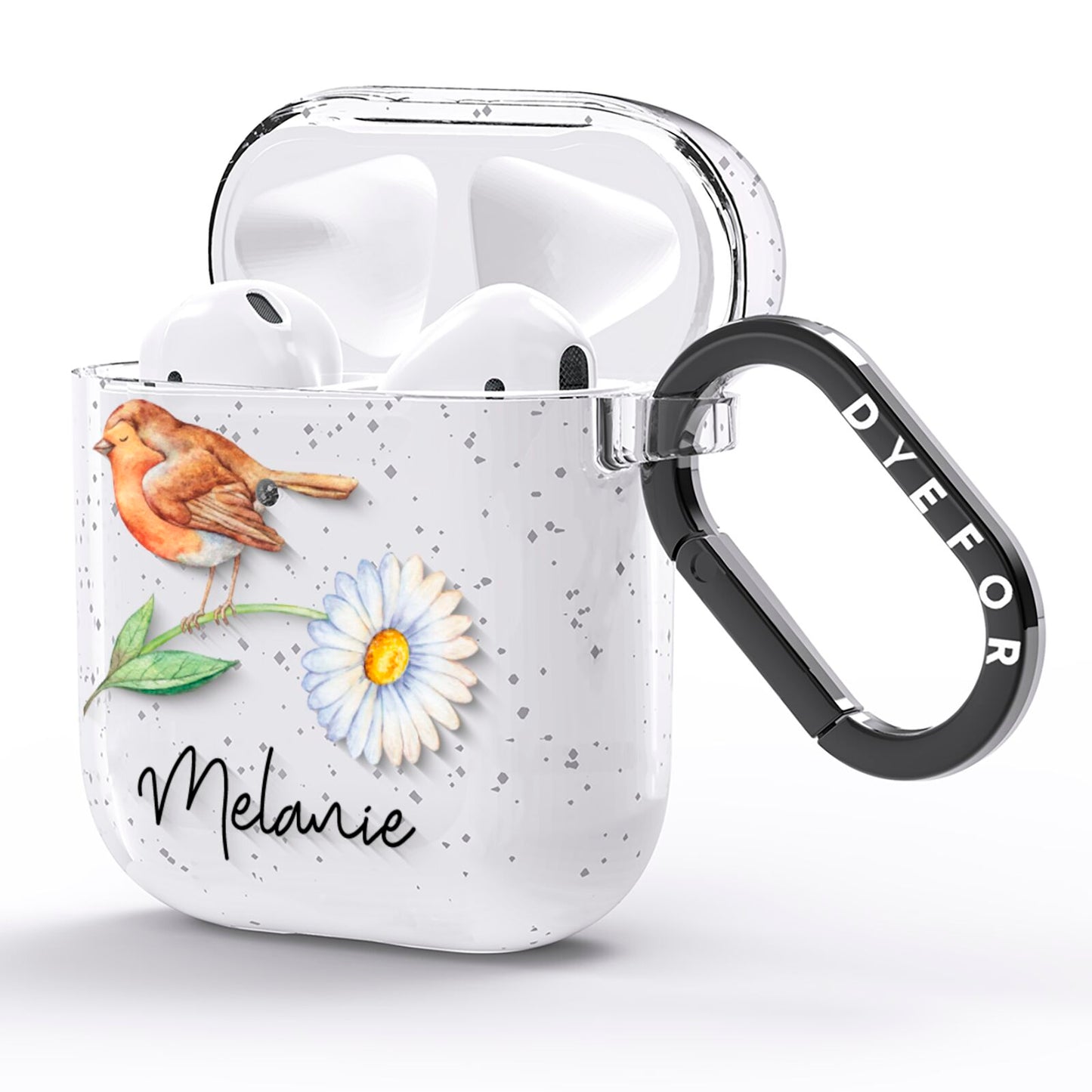 Personalised Robin AirPods Glitter Case Side Image