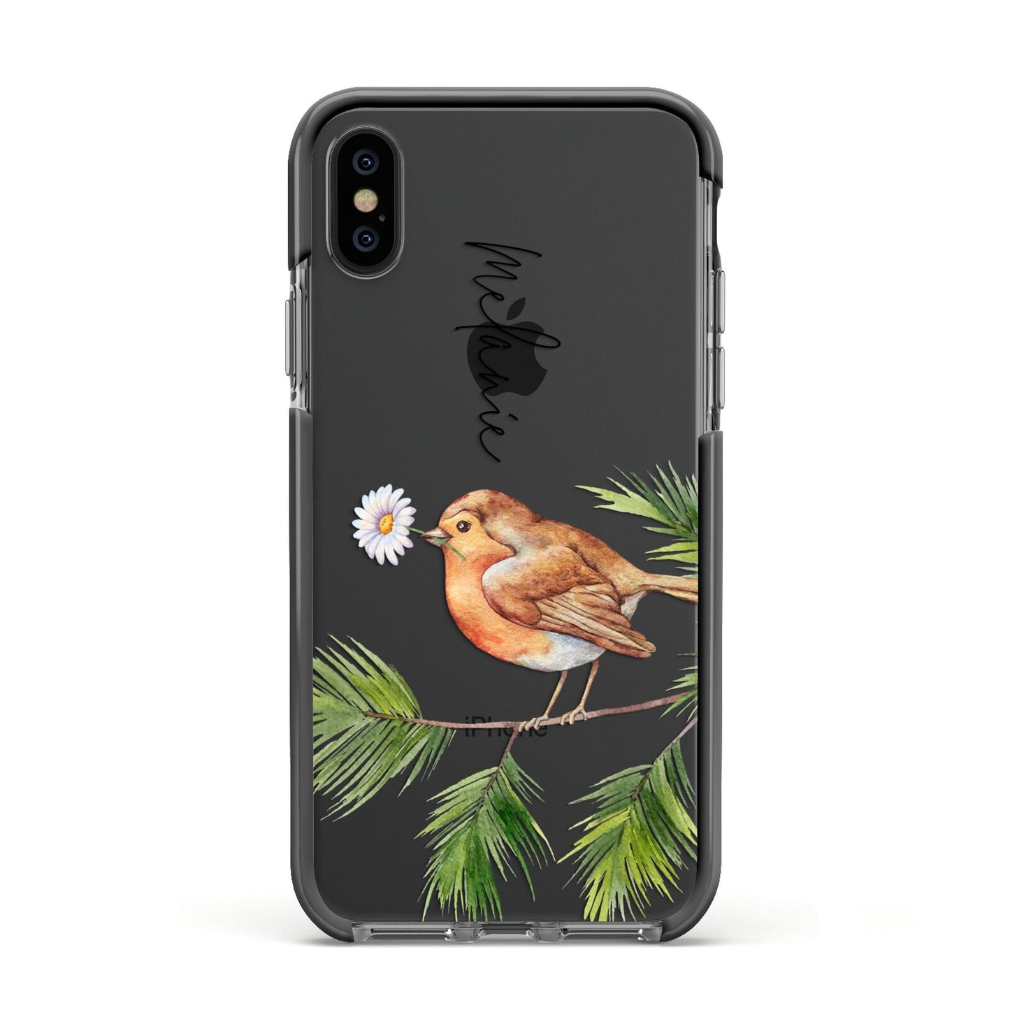 Personalised Robin Apple iPhone Xs Impact Case Black Edge on Black Phone