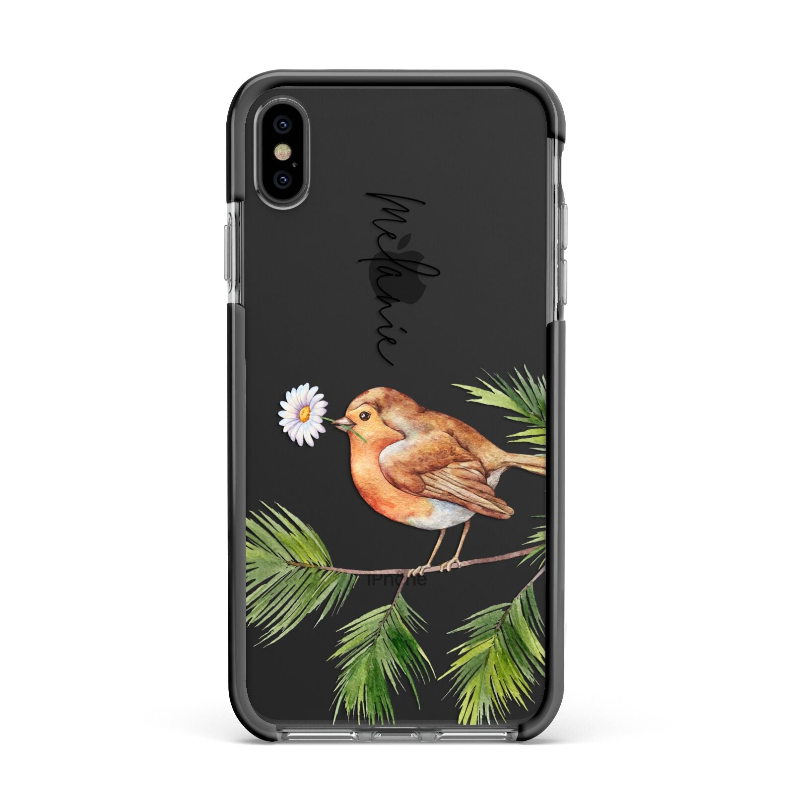 Personalised Robin Apple iPhone Xs Max Impact Case Black Edge on Black Phone