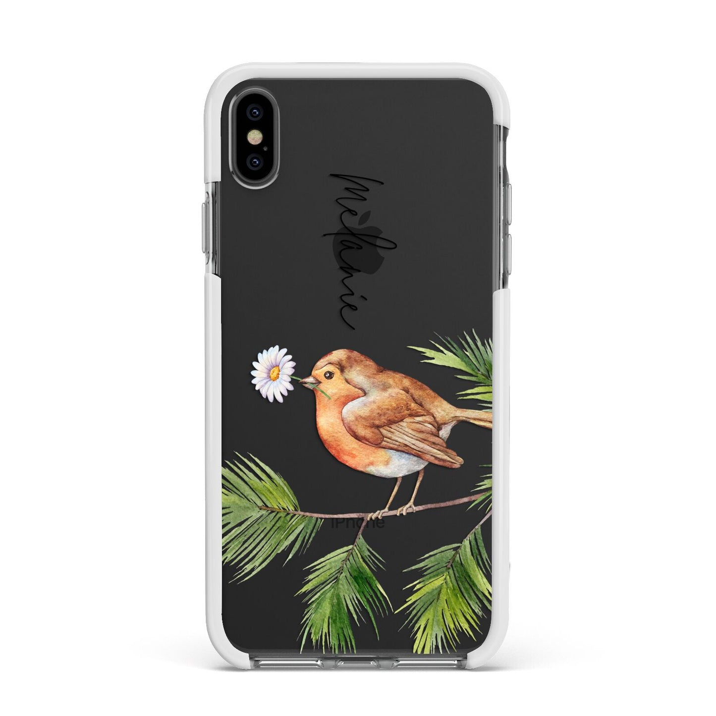 Personalised Robin Apple iPhone Xs Max Impact Case White Edge on Black Phone