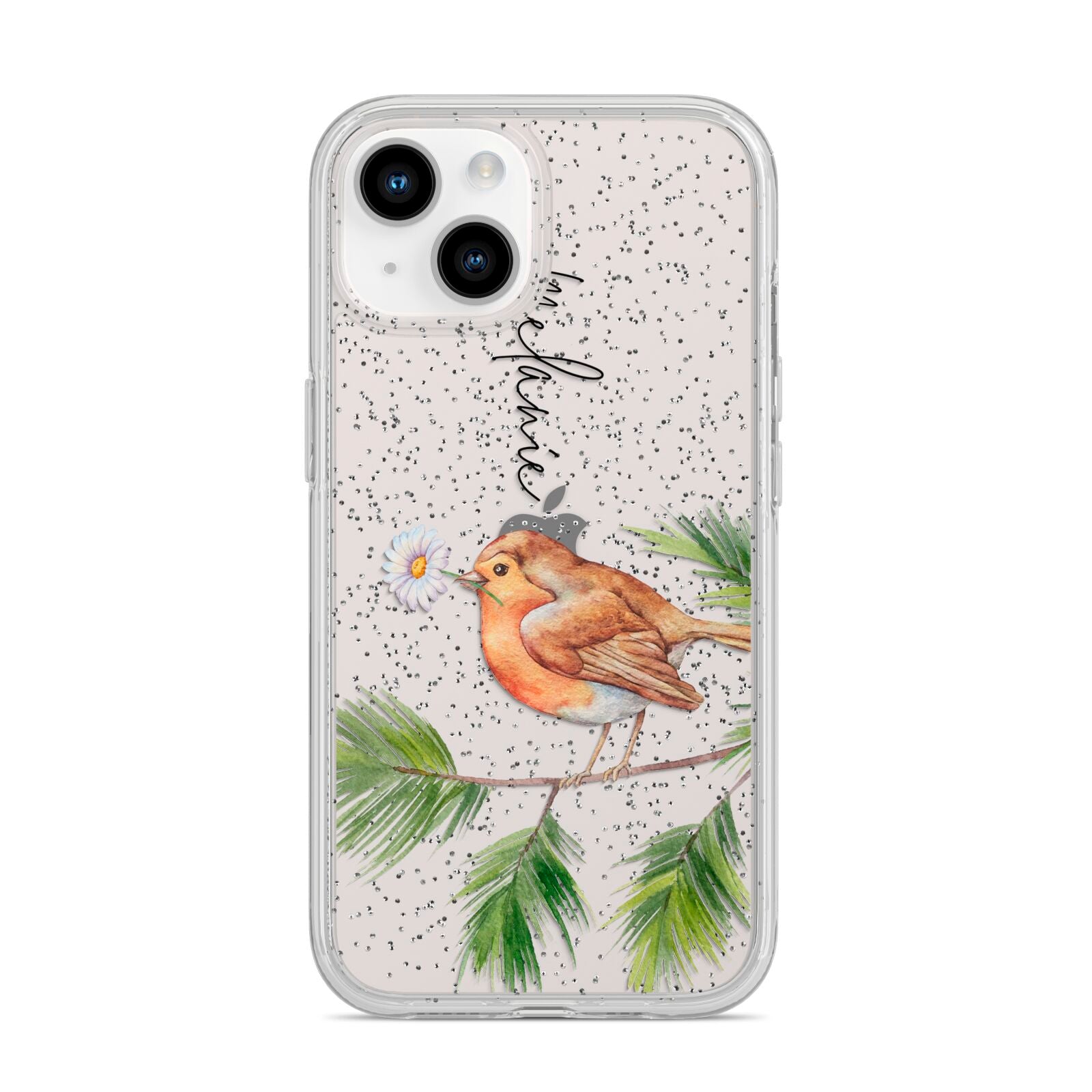 Personalised Robin iPhone 14 Glitter Tough Case Starlight