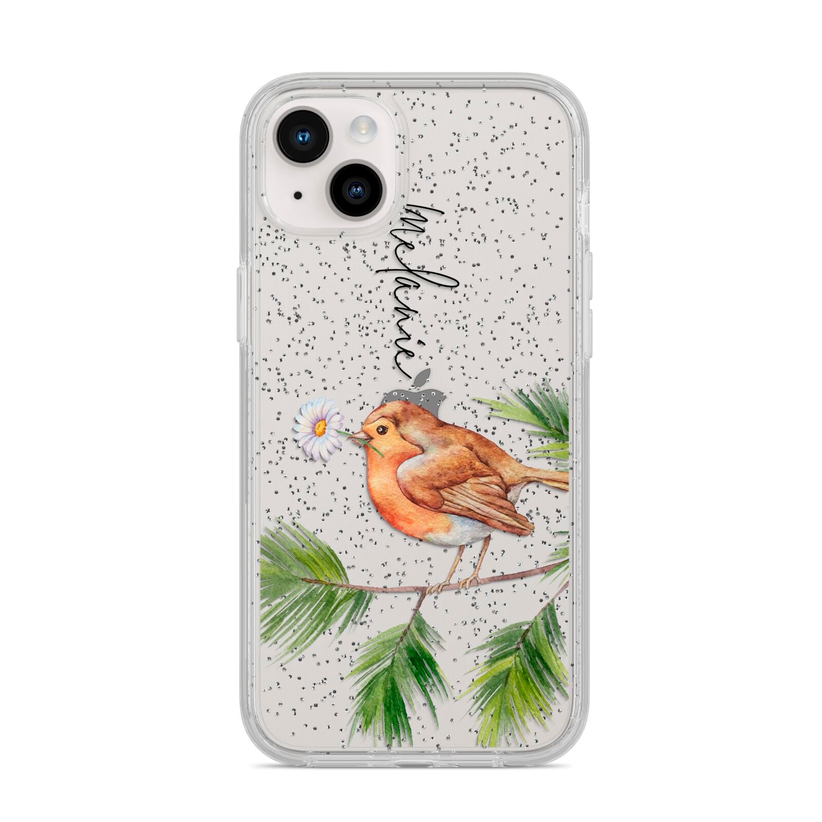 Personalised Robin iPhone 14 Plus Glitter Tough Case Starlight