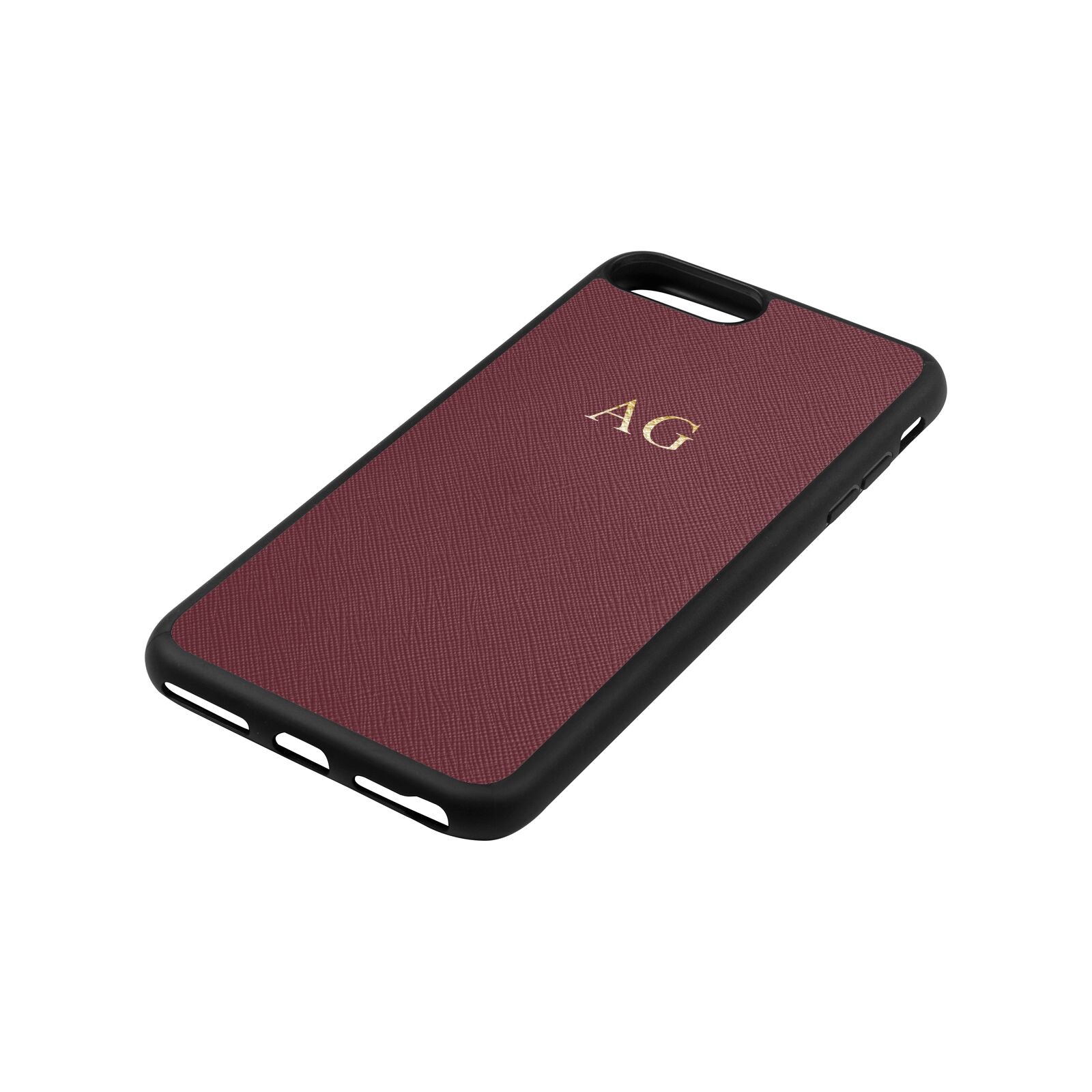 Personalised Rose Brown Saffiano Leather iPhone 8 Plus Case Side Angle