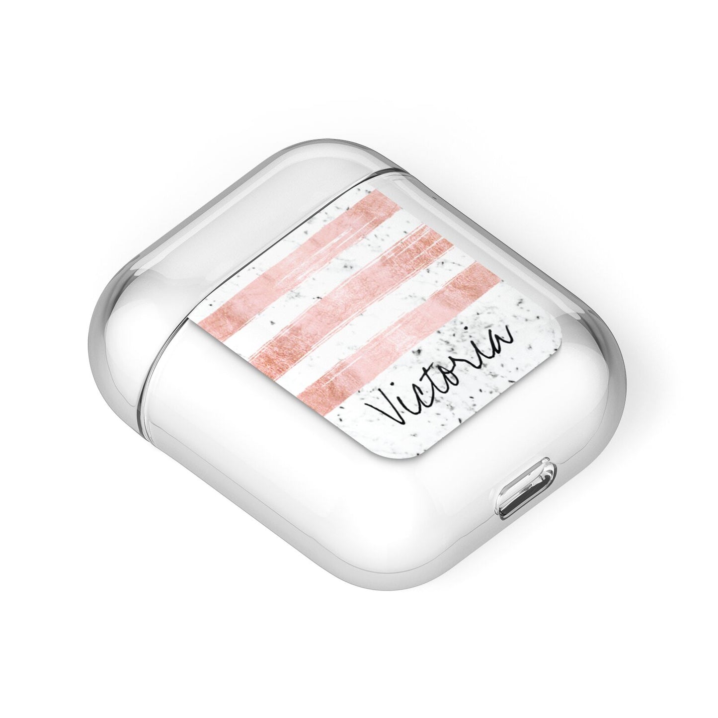 Personalised Rose Gold Brush Marble Initial AirPods Case Laid Flat