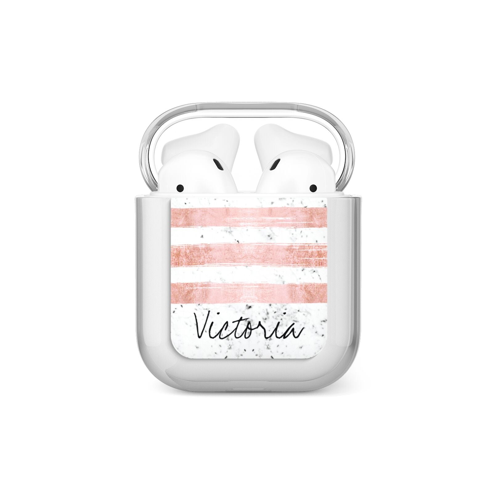 Personalised Rose Gold Brush Marble Initial AirPods Case