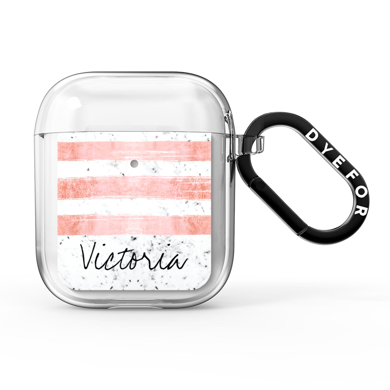 Personalised Rose Gold Brush Marble Initial AirPods Clear Case