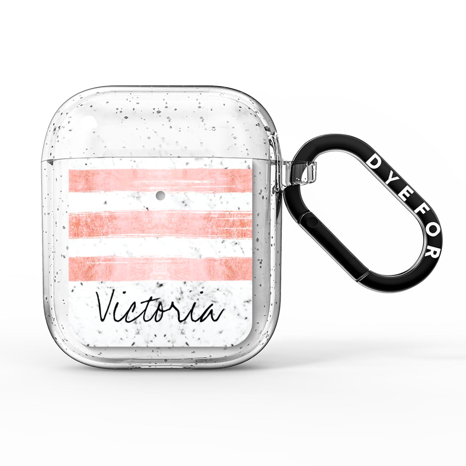 Personalised Rose Gold Brush Marble Initial AirPods Glitter Case