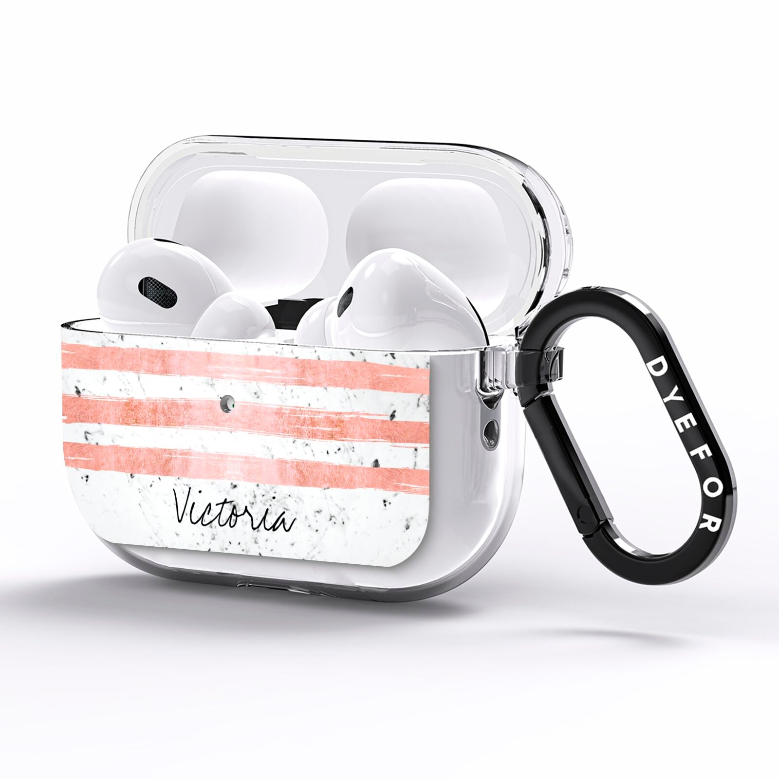 Personalised Rose Gold Brush Marble Initial AirPods Pro Clear Case Side Image