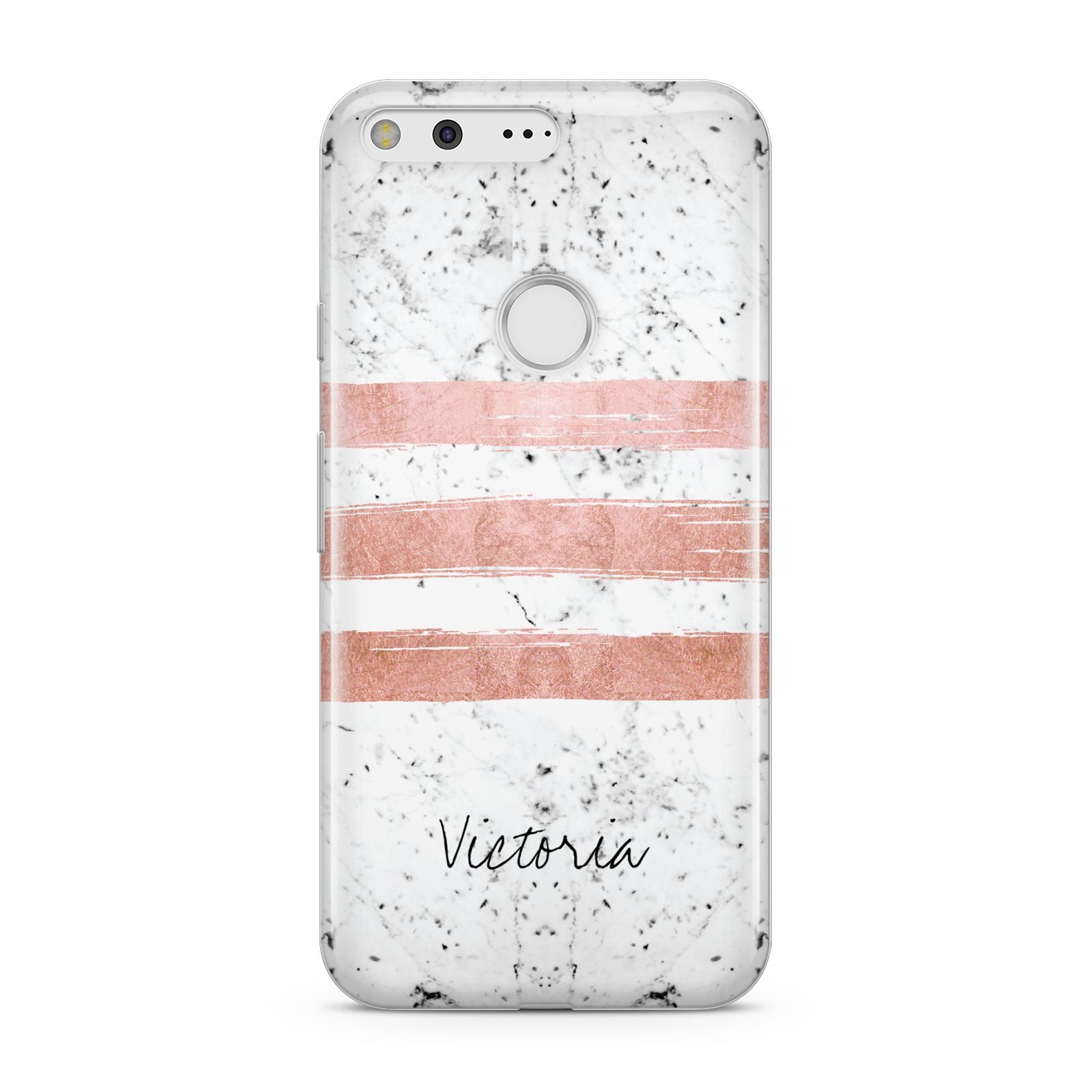 Personalised Rose Gold Brush Marble Initial Google Pixel Case