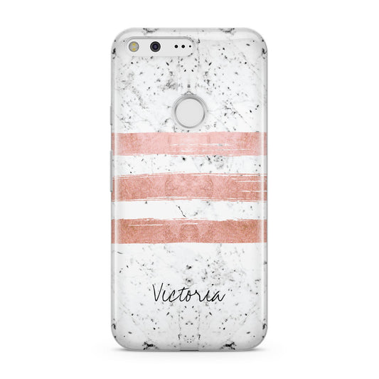 Personalised Rose Gold Brush Marble Initial Google Pixel Case