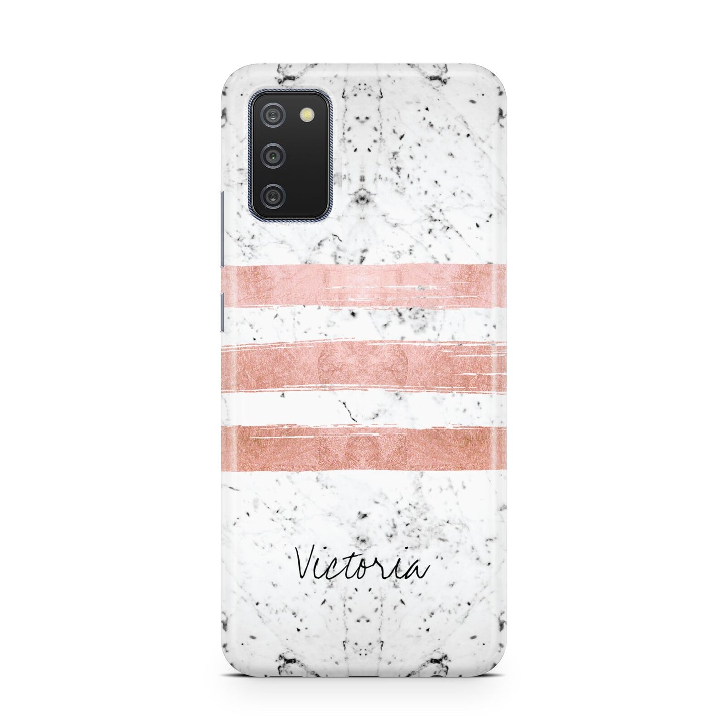 Personalised Rose Gold Brush Marble Initial Samsung A02s Case