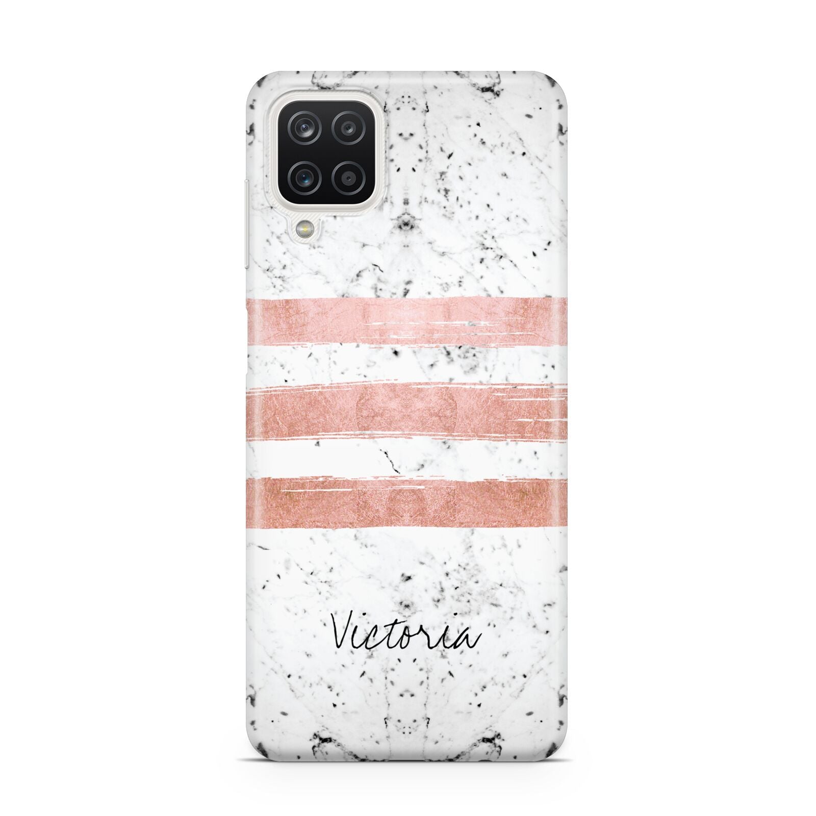 Personalised Rose Gold Brush Marble Initial Samsung A12 Case