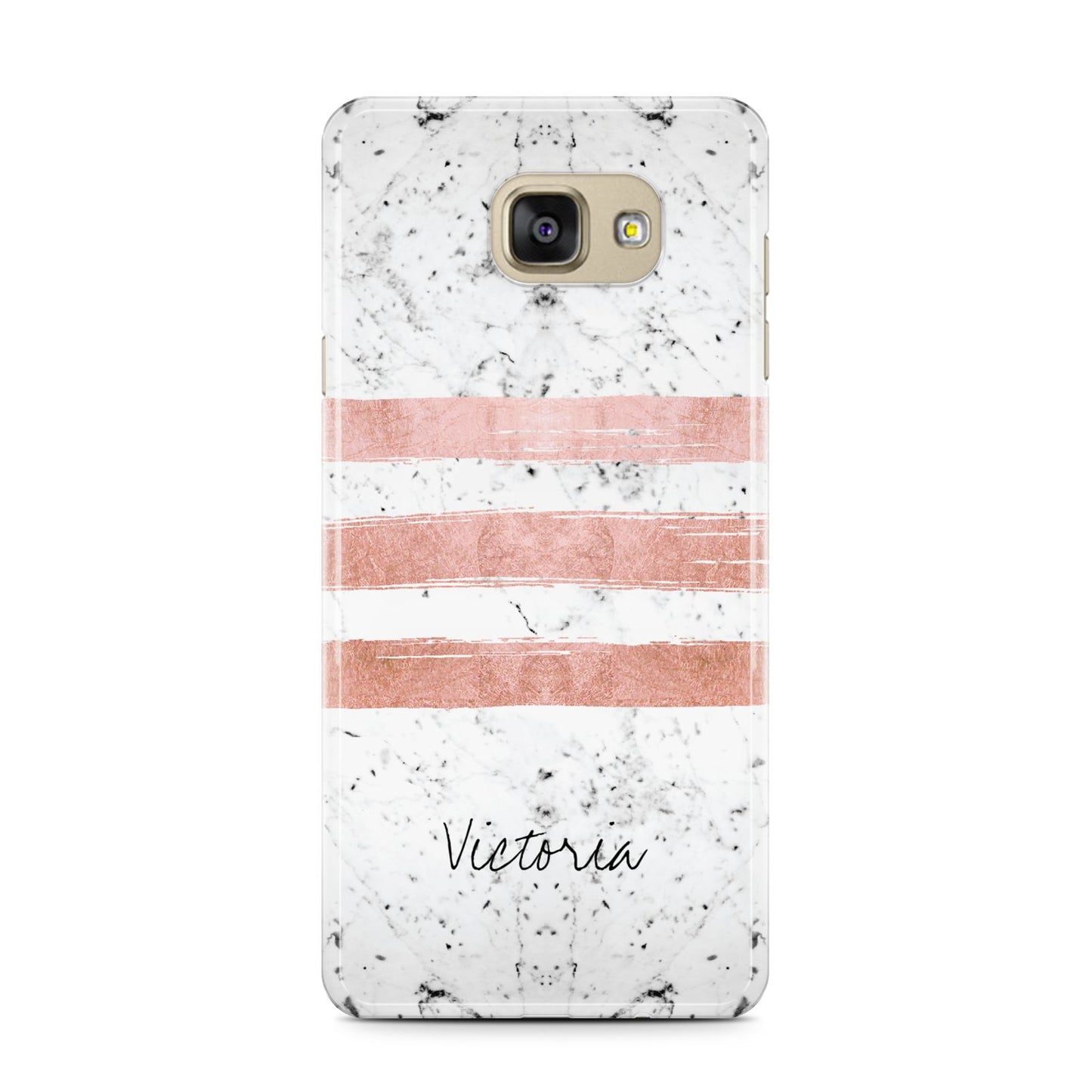 Personalised Rose Gold Brush Marble Initial Samsung Galaxy A7 2016 Case on gold phone