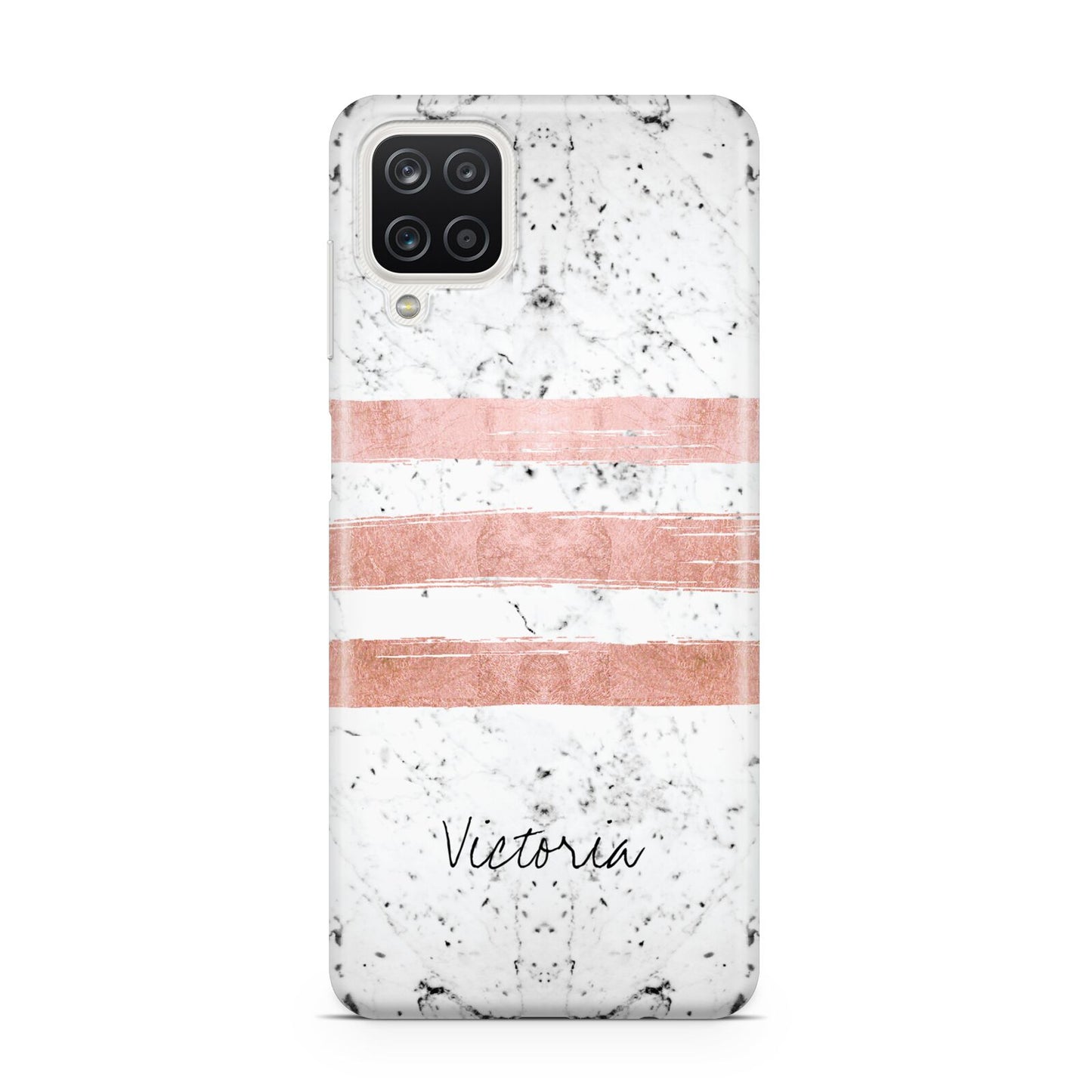 Personalised Rose Gold Brush Marble Initial Samsung M12 Case