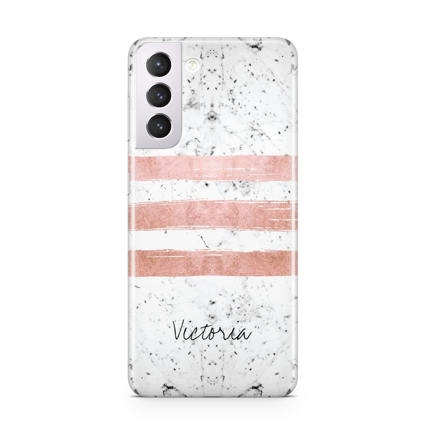 Personalised Rose Gold Brush Marble Initial Samsung S21 Case