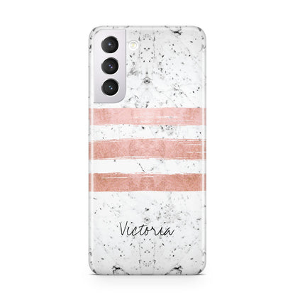 Personalised Rose Gold Brush Marble Initial Samsung S21 Case