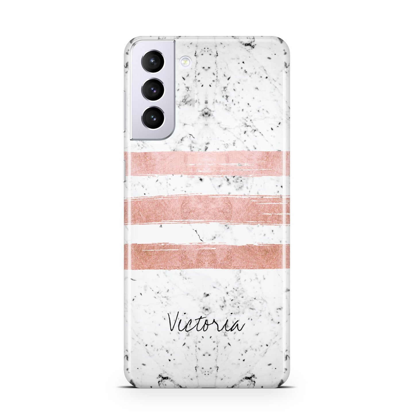 Personalised Rose Gold Brush Marble Initial Samsung S21 Plus Case