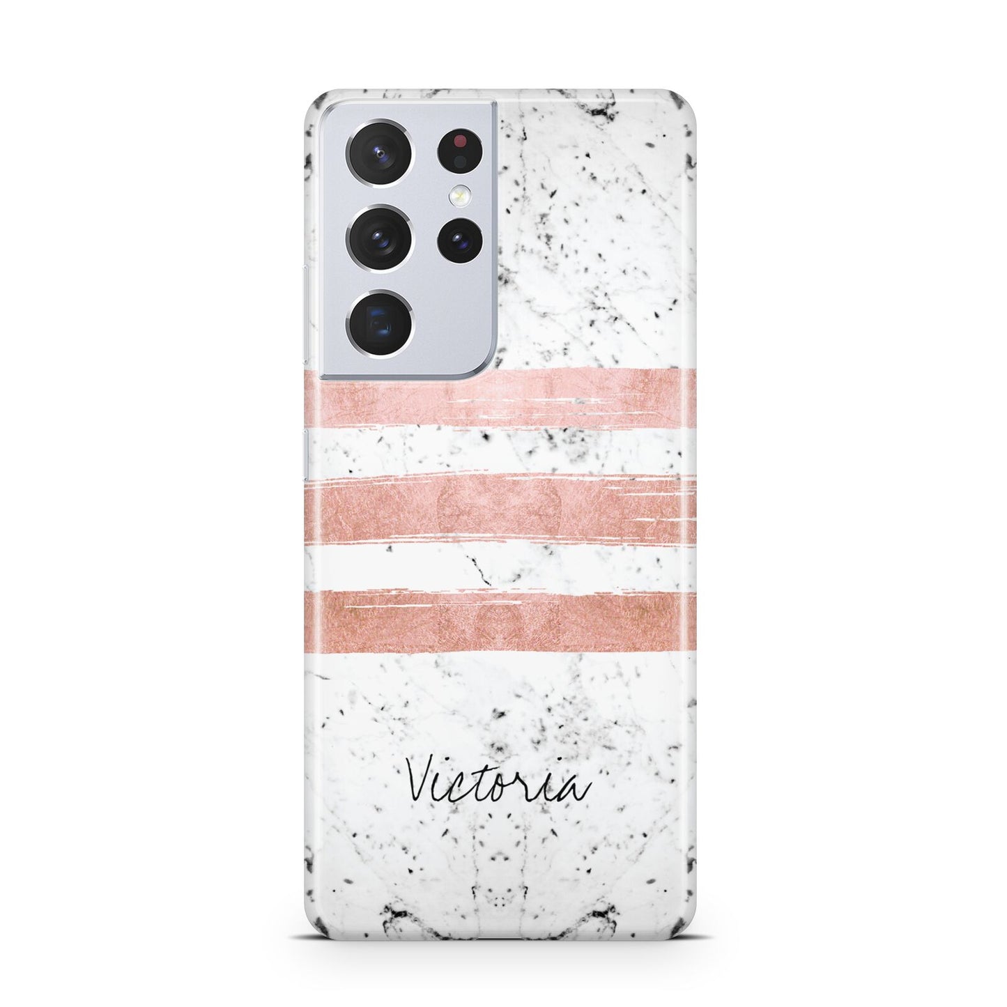 Personalised Rose Gold Brush Marble Initial Samsung S21 Ultra Case