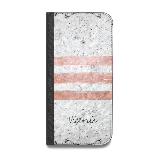 Personalised Rose Gold Brush Marble Initial Vegan Leather Flip Samsung Case