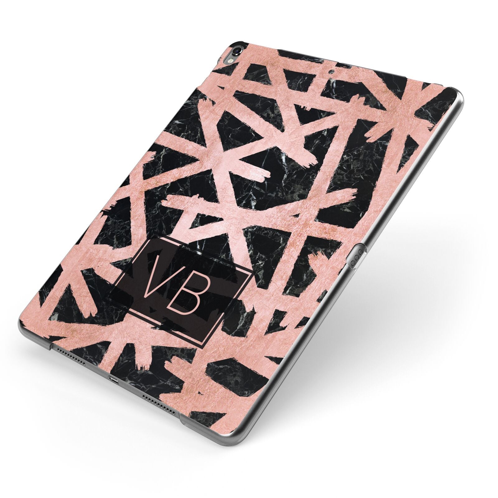 Personalised Rose Gold Effect Apple iPad Case on Grey iPad Side View