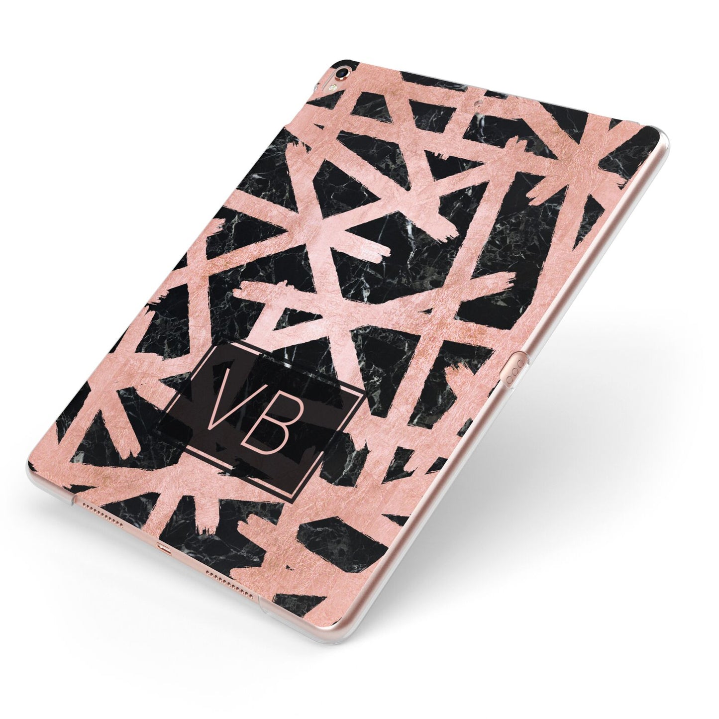 Personalised Rose Gold Effect Apple iPad Case on Rose Gold iPad Side View