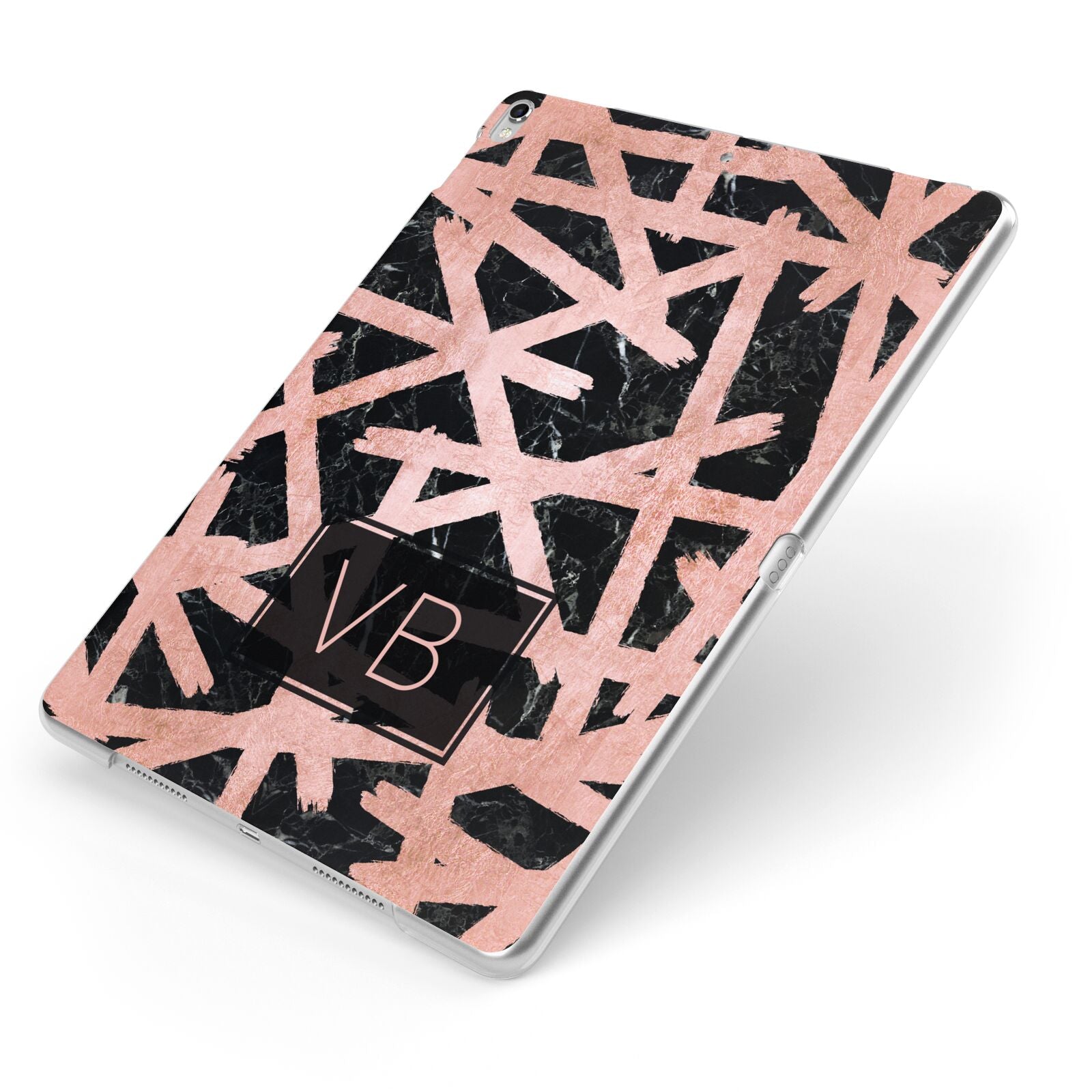 Personalised Rose Gold Effect Apple iPad Case on Silver iPad Side View