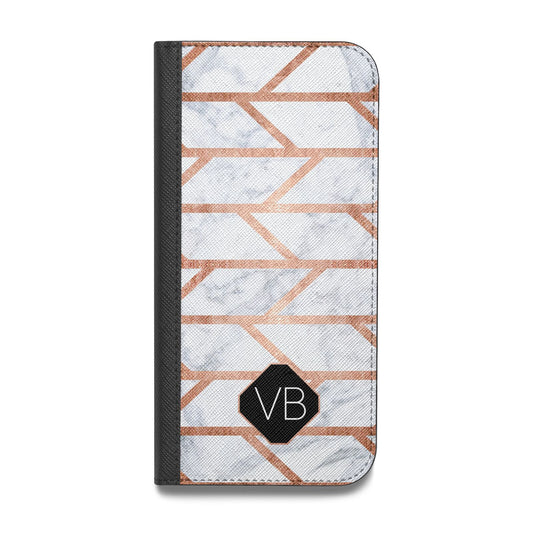 Personalised Rose Gold Faux Marble Initials Vegan Leather Flip Samsung Case