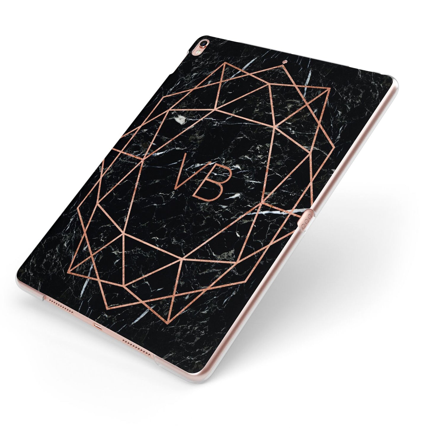 Personalised Rose Gold Geometric Initials Apple iPad Case on Rose Gold iPad Side View