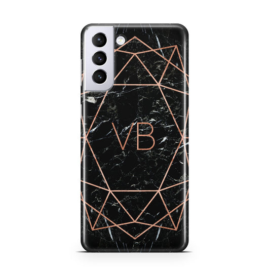 Personalised Rose Gold Geometric Initials Samsung S21 Plus Phone Case