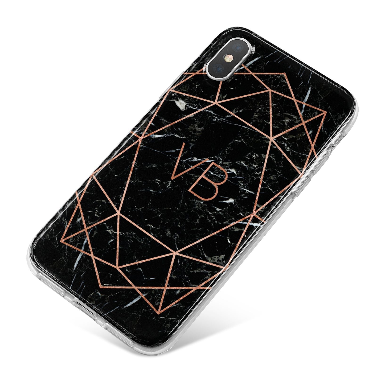 Personalised Rose Gold Geometric Initials iPhone X Bumper Case on Silver iPhone