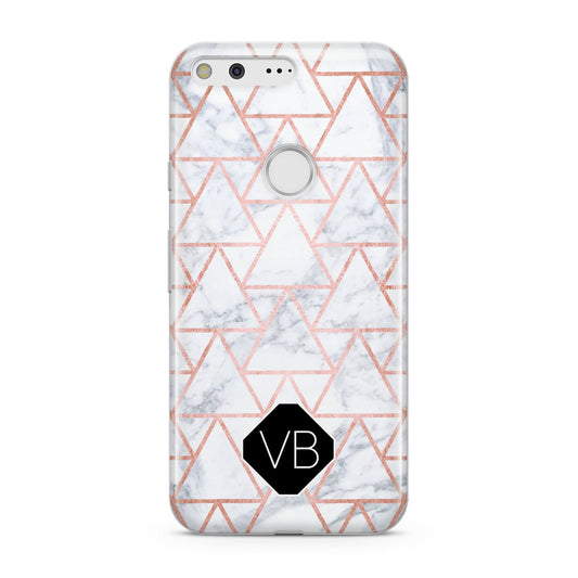 Personalised Rose Gold Grey Marble Hexagon Google Pixel Case