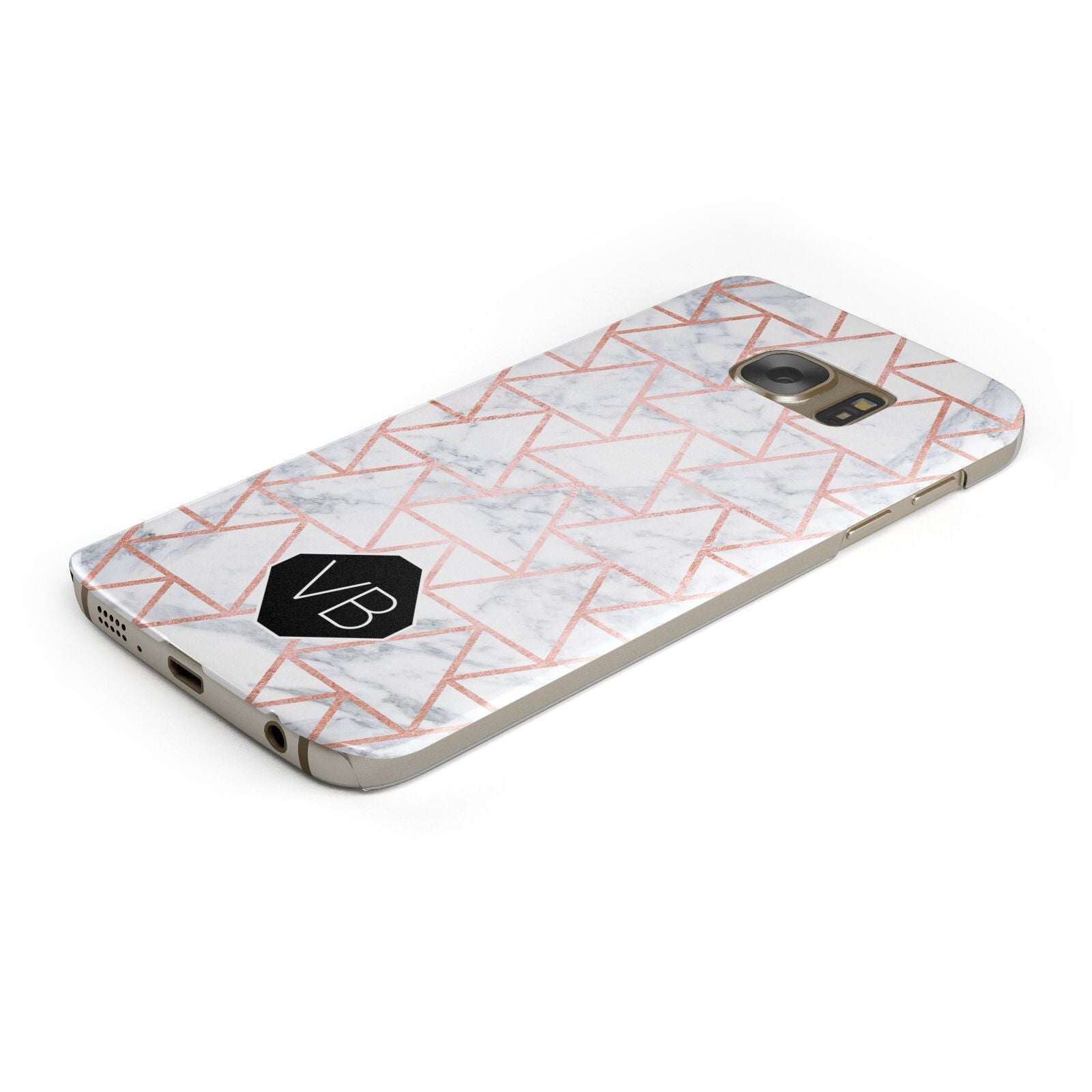 Personalised Rose Gold Grey Marble Hexagon Protective Samsung Galaxy Case Angled Image