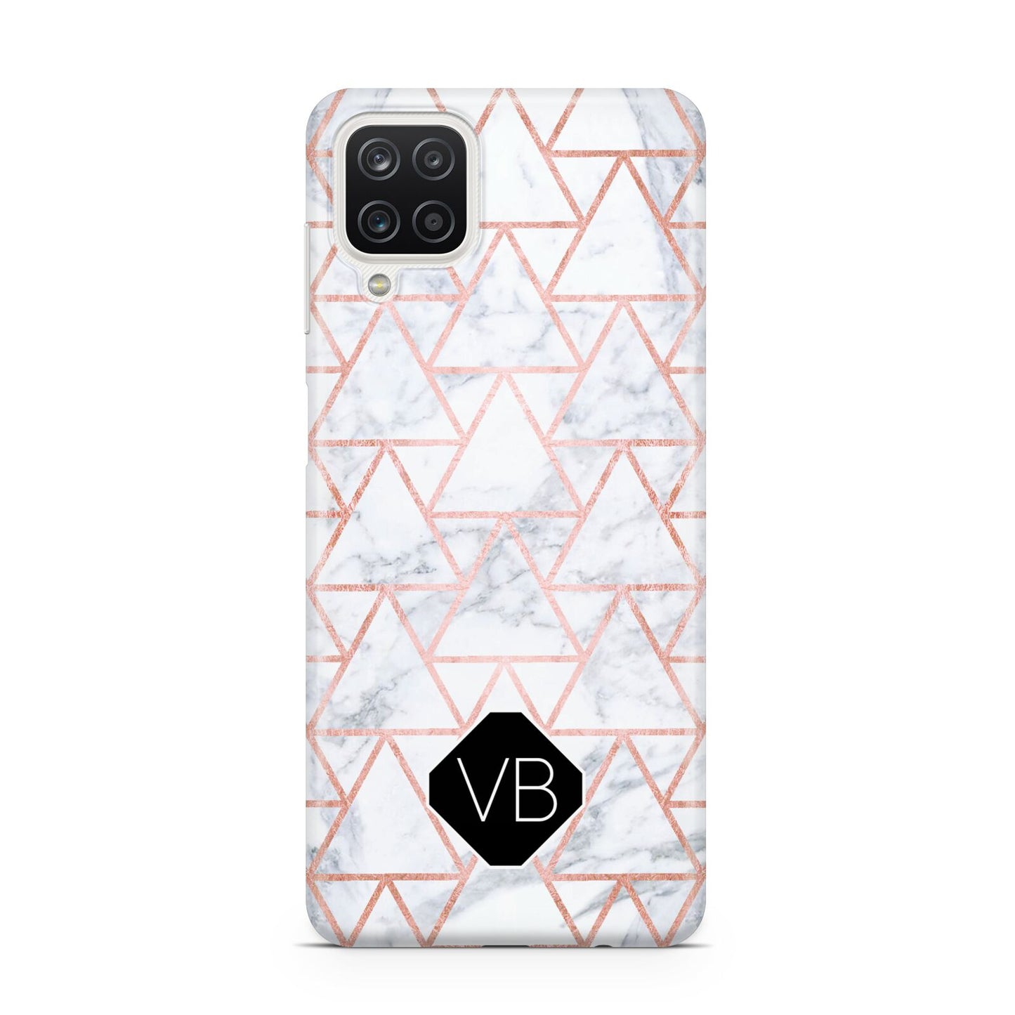 Personalised Rose Gold Grey Marble Hexagon Samsung A12 Case