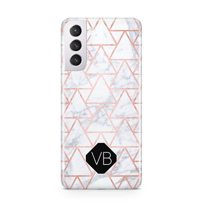 Personalised Rose Gold Grey Marble Hexagon Samsung S21 Case