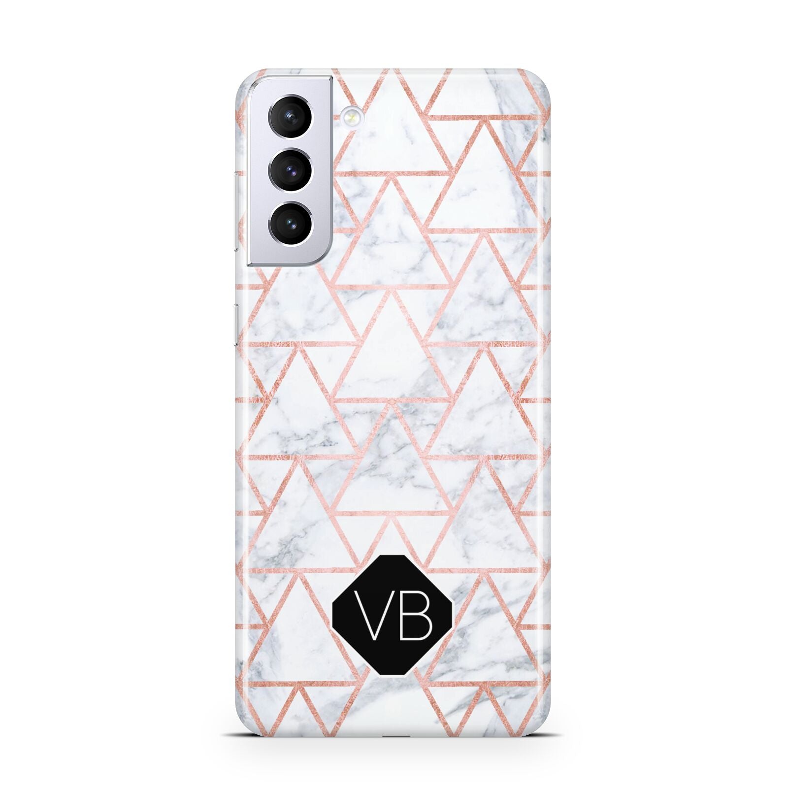 Personalised Rose Gold Grey Marble Hexagon Samsung S21 Plus Case