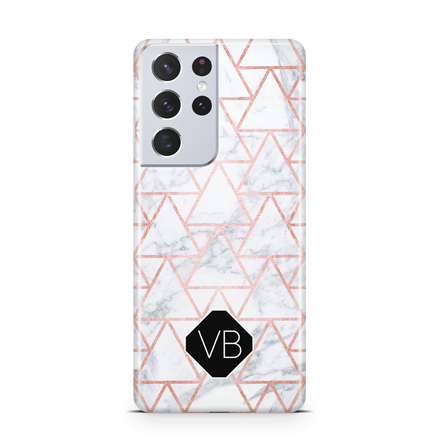 Personalised Rose Gold Grey Marble Hexagon Samsung S21 Ultra Case