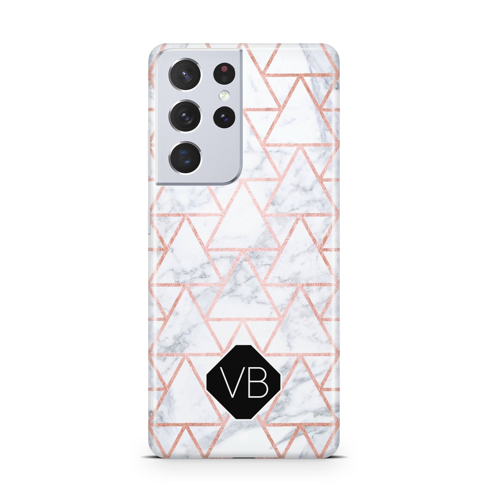 Personalised Rose Gold Grey Marble Hexagon Samsung S21 Ultra Case