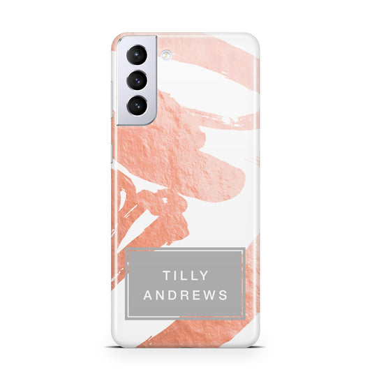 Personalised Rose Gold Leaf Name Samsung S21 Plus Phone Case