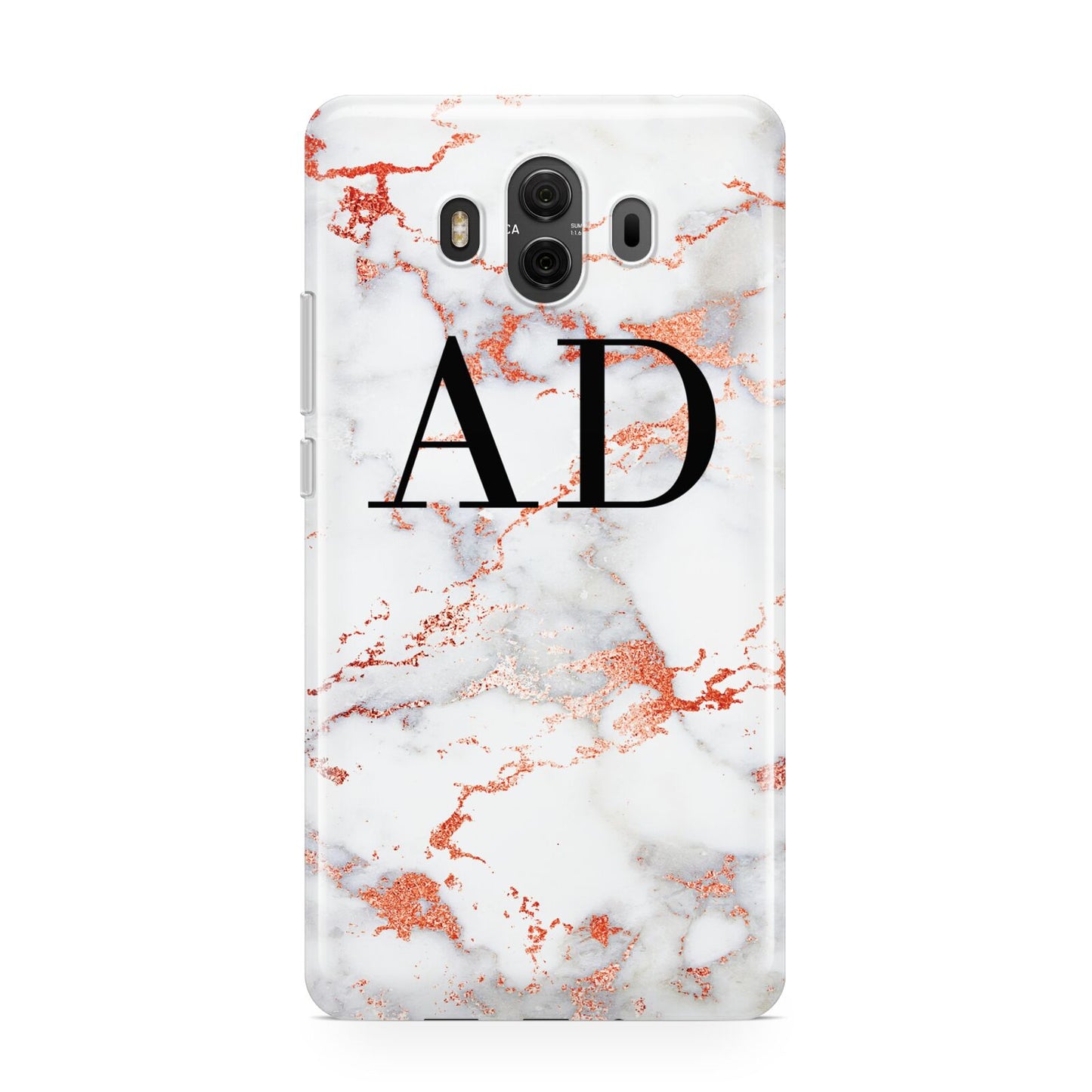 Personalised Rose Gold Marble Initials Huawei Mate 10 Protective Phone Case