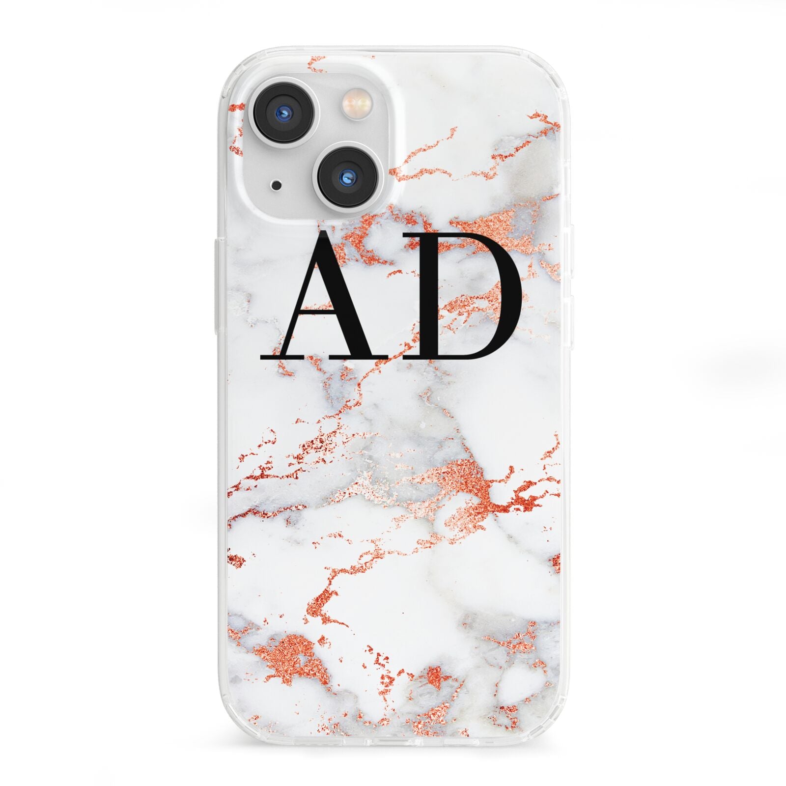 Personalised Rose Gold Marble Initials iPhone 13 Mini Clear Bumper Case