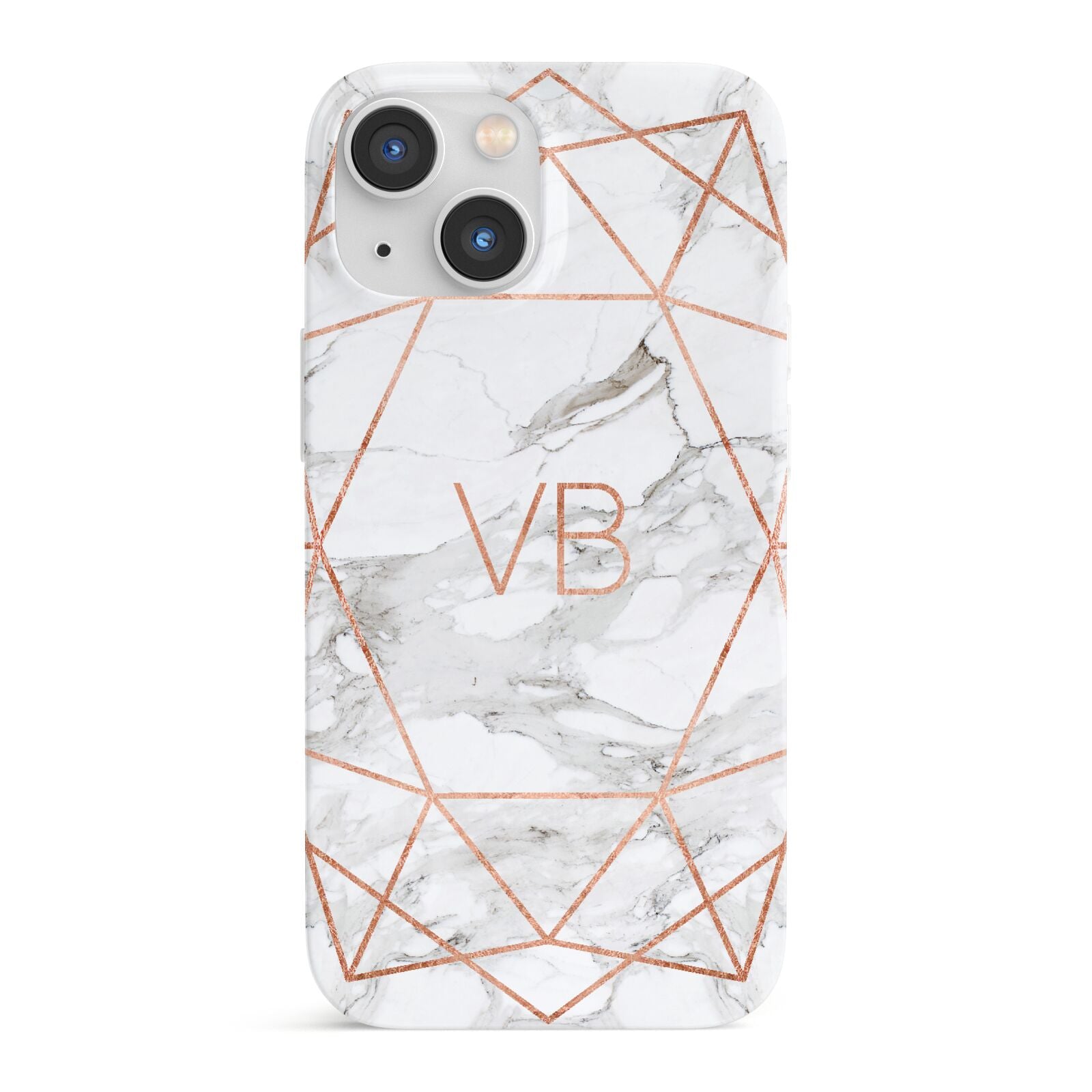 Personalised Rose Gold Marble Initials iPhone 13 Mini Full Wrap 3D Snap Case